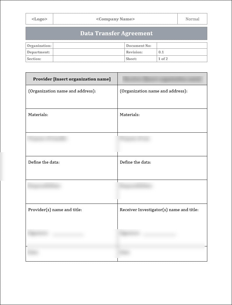 ISO 27001:2022 - Data Transfer Agreement Template