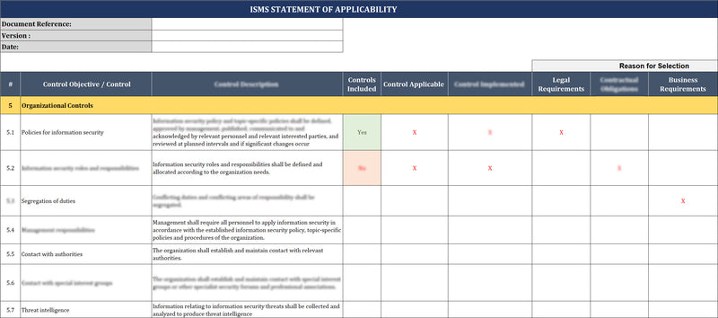 ISO 27001:2022 - ISMS Statement of Applicability Template