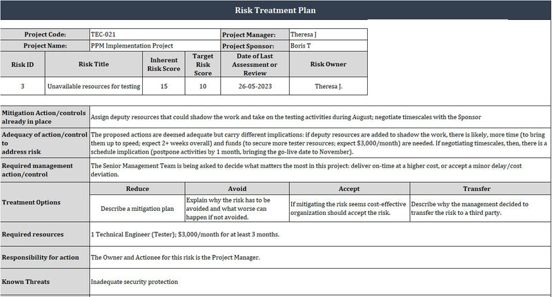 Risk Treatment Plan