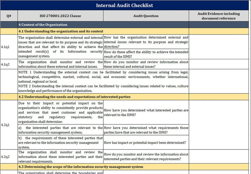 Internal Audit Checklist Excel