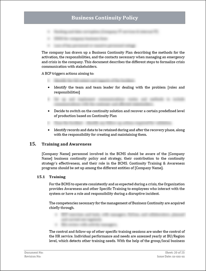 ISO 22301 BCMS Policy