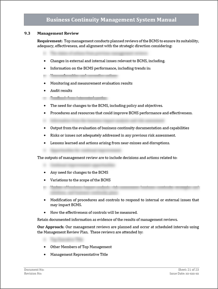 ISO 22301 Business Continuity Management System Manual Template