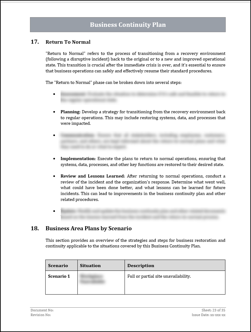 ISO 22301 Business Continuity Plan and Procedure Template