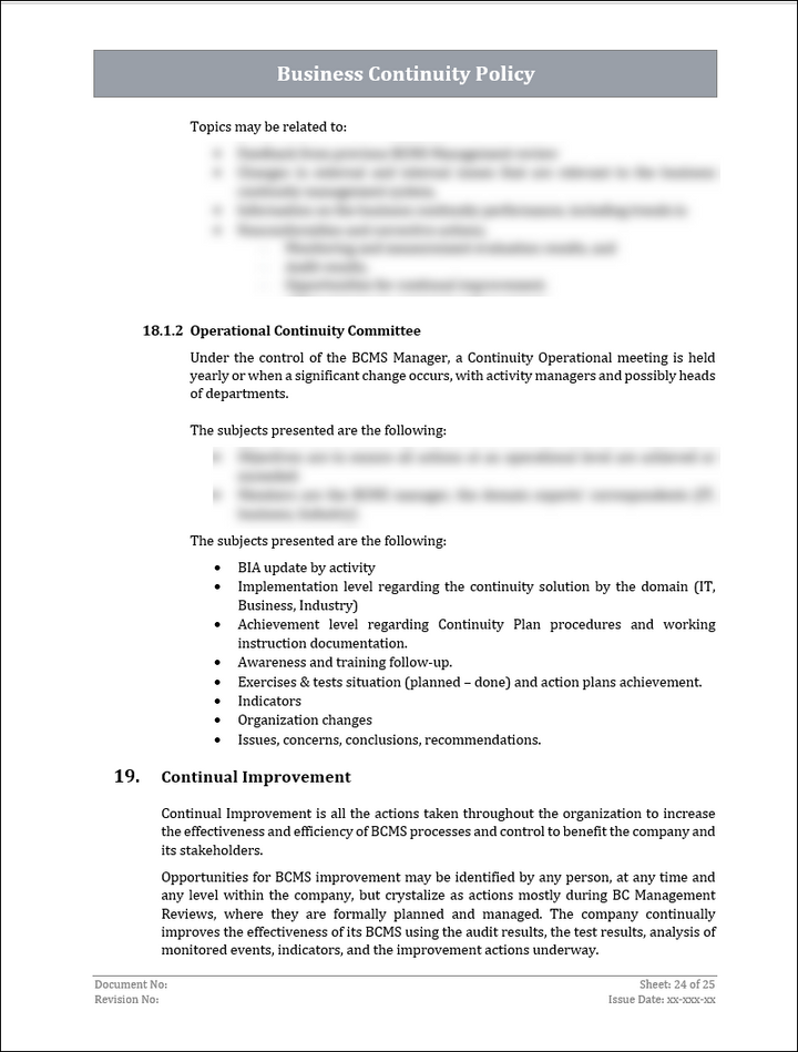 ISO 22301 BCMS Policy