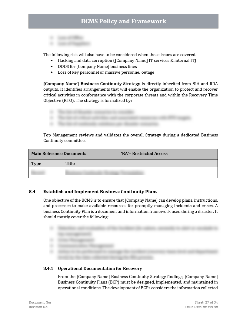 ISO 22301 Documentation Toolkit for Business Continuity