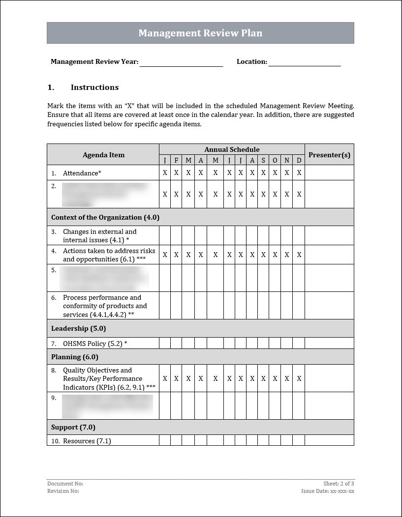 ISO 22301 Management Review Plan Template