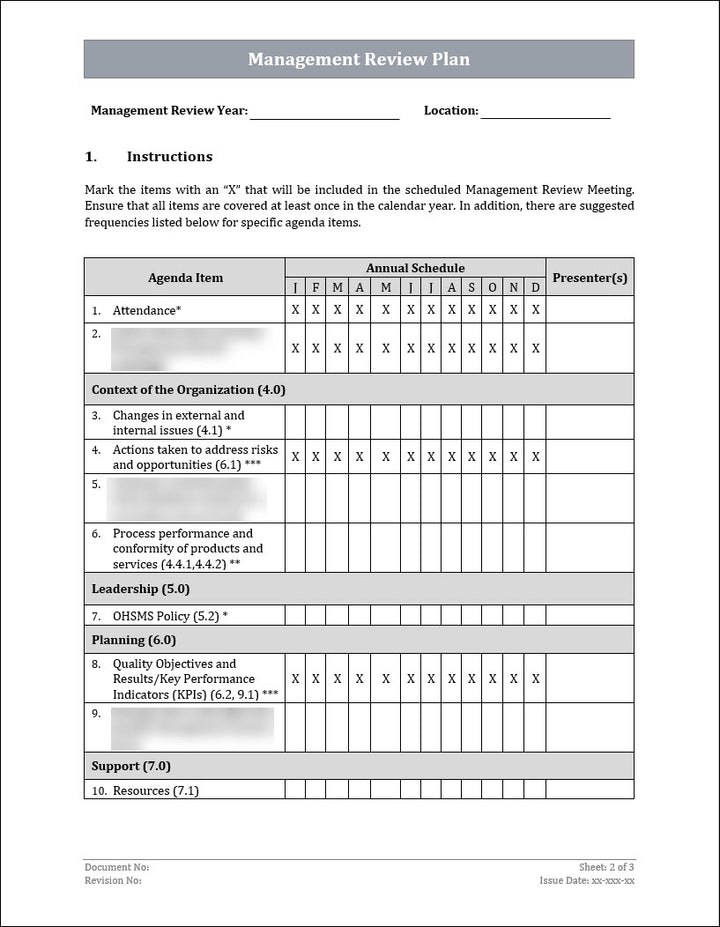 ISO 22301 Management Review Plan Template