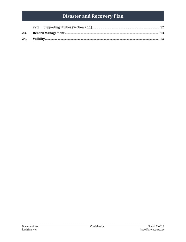 ISO 27001:2022 - Disaster And Recovery Plan Template