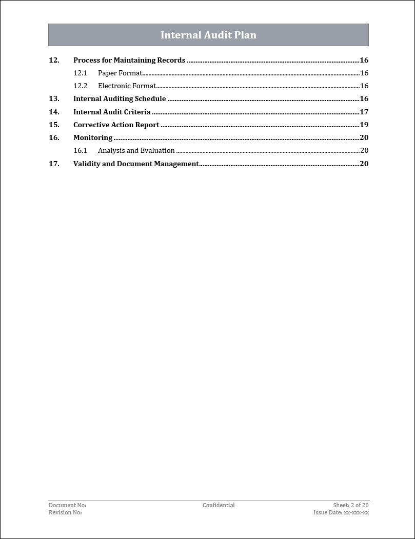 ISO 22301 Internal Audit Plan