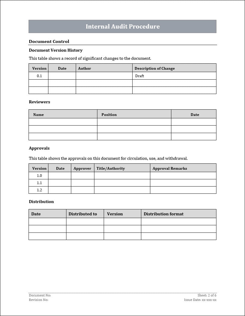 ISO 22301 Internal Audit Procedure Template