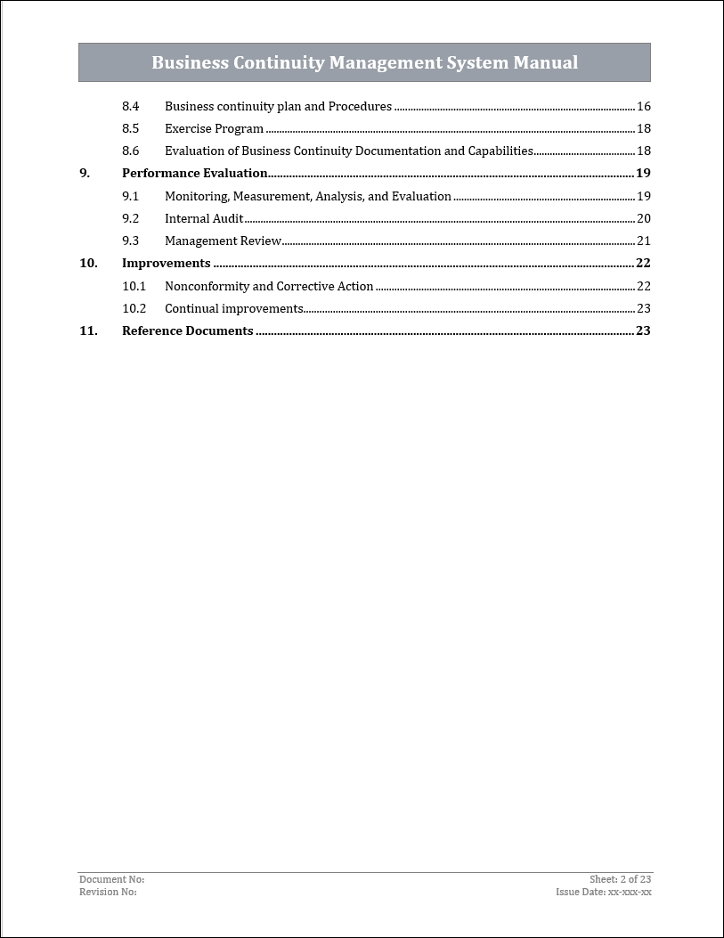 ISO 22301 Business Continuity Management System Manual Template