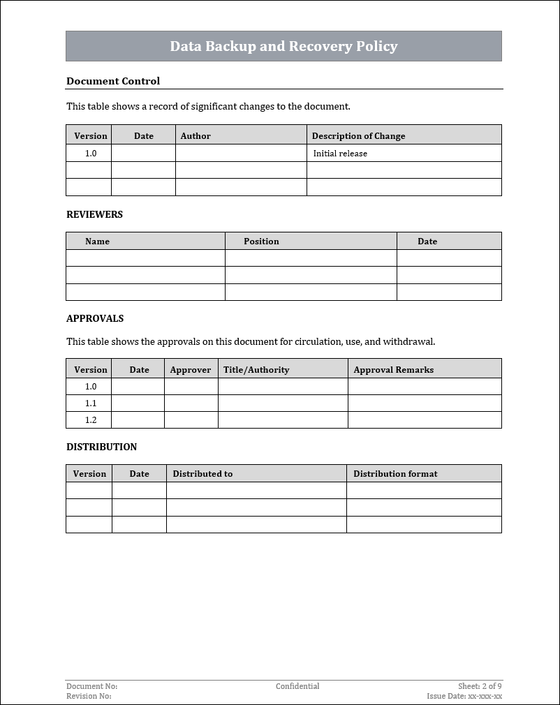 ISO 22301 Data Backup And Recovery Policy Template