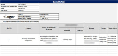ISO 22301 Risk Assessment Register