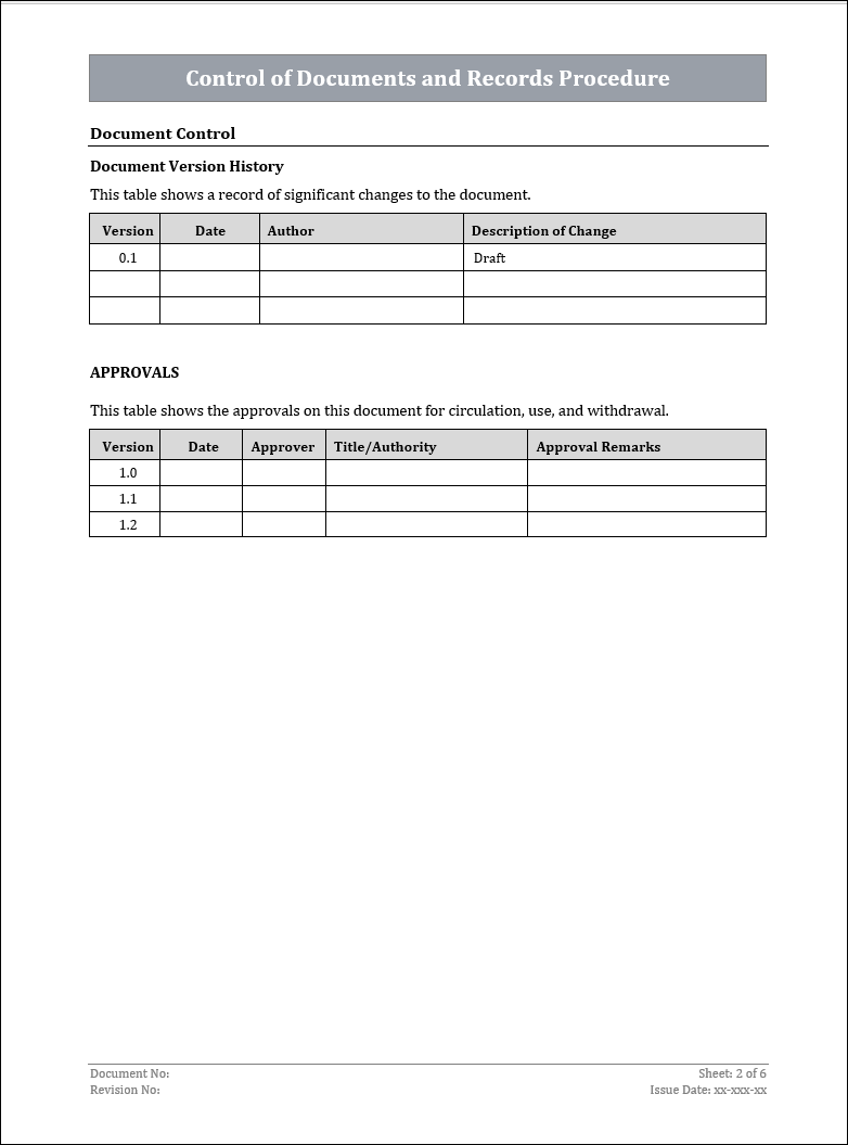 ISO 22301 Control of Documents and Records Procedure Template