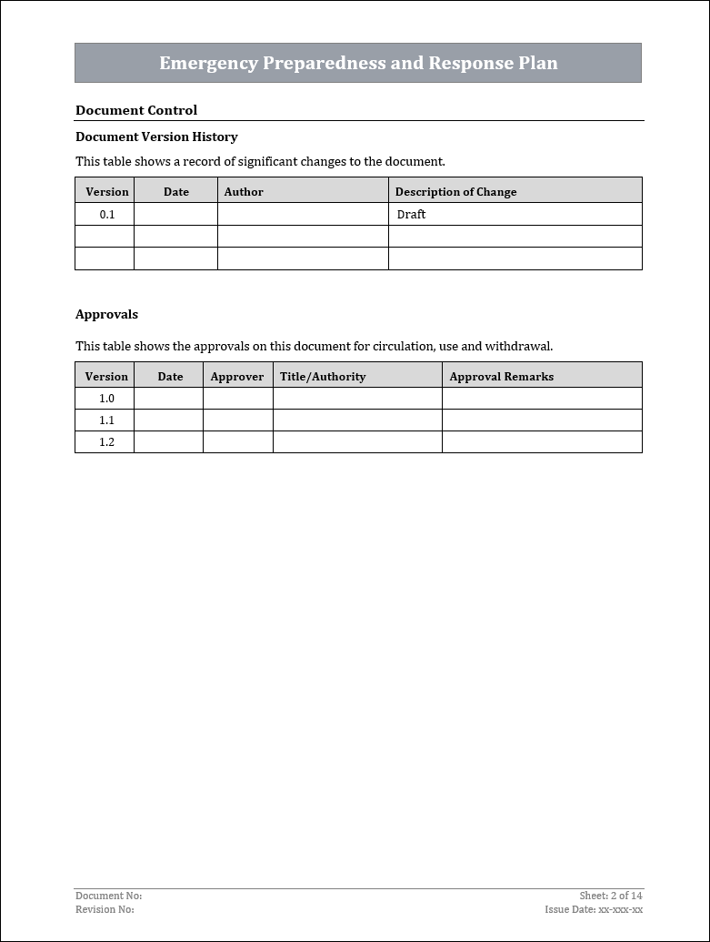 ISO 22301 Emergency Preparedness and Response Plan Template