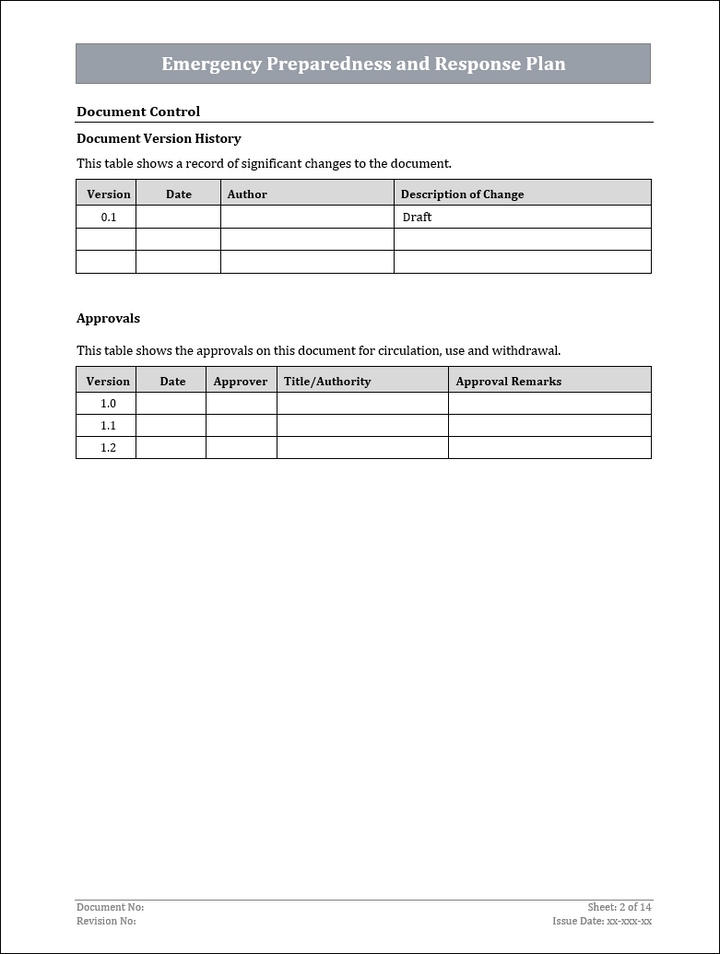 ISO 22301 Emergency Preparedness and Response Plan Template