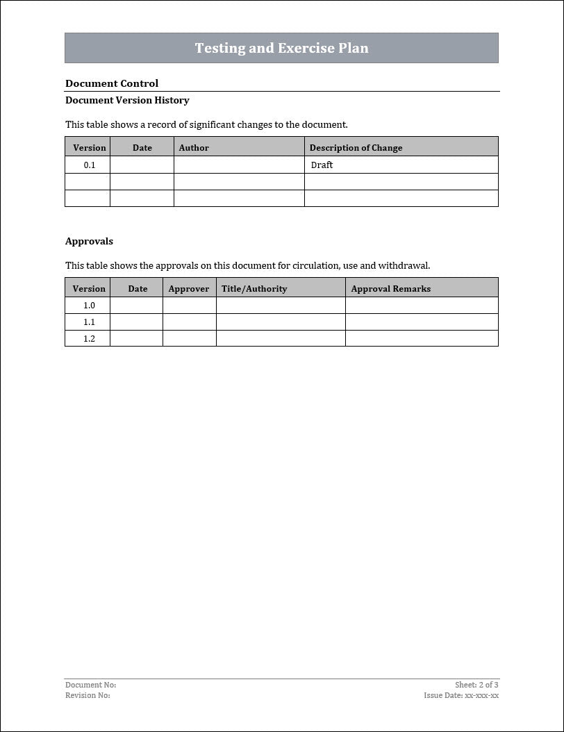 ISO 22301 Testing and Exercise Plan 