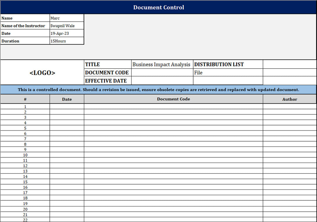 ISO 22301 Business Impact Analysis