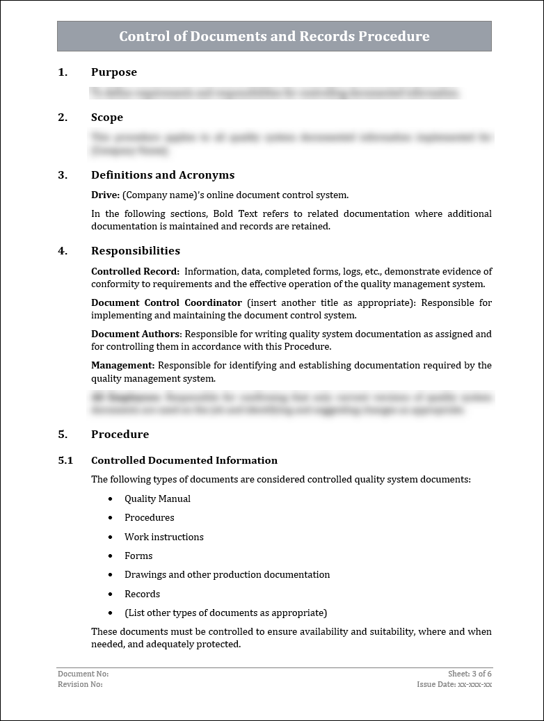 ISO 22301 Control of Documents and Records Procedure Template