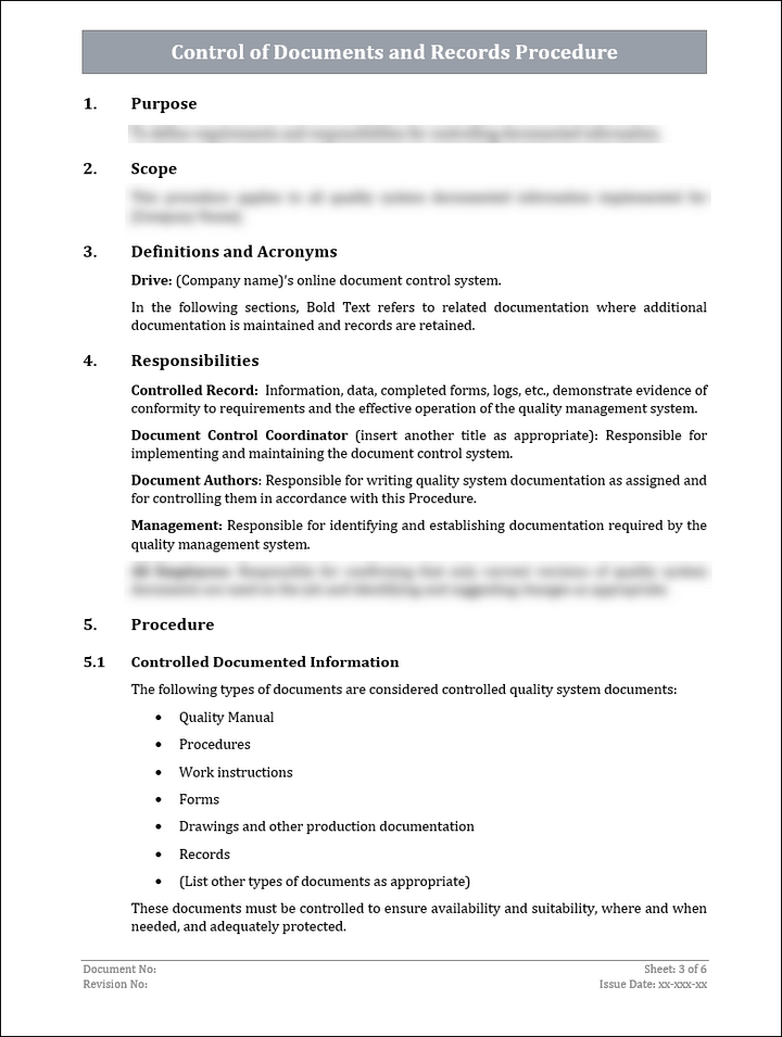 ISO 22301 Control of Documents and Records Procedure Template