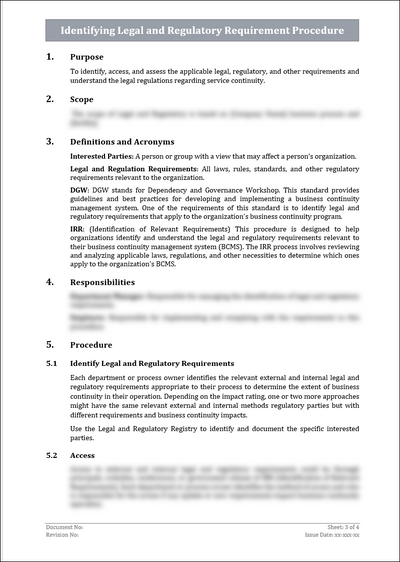 ISO 22301 Identifying Legal and Regulatory Requirements Procedure Template