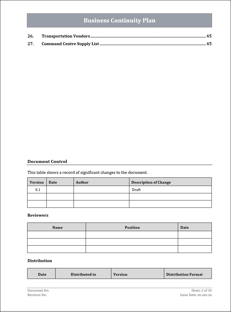 ISO 22301 Business Continuity Plan and Procedure Template