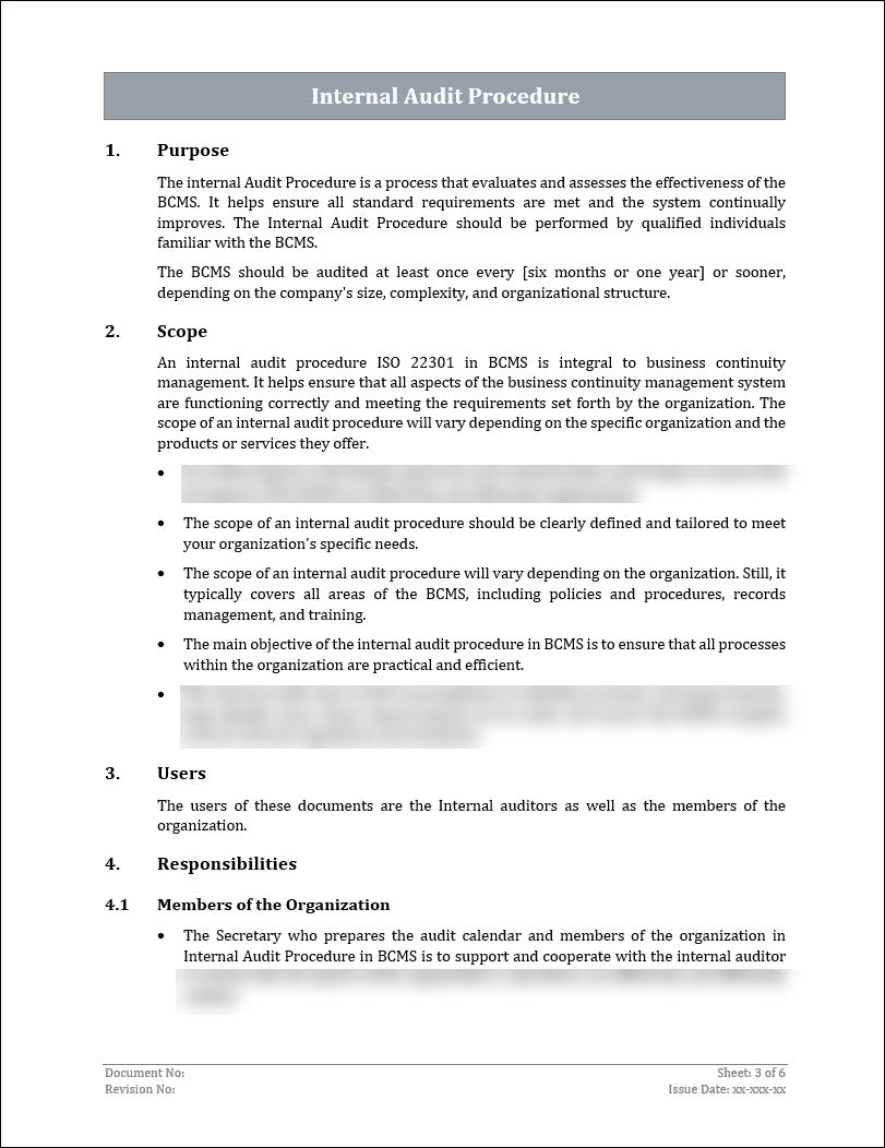 ISO 22301 Internal Audit Procedure Template