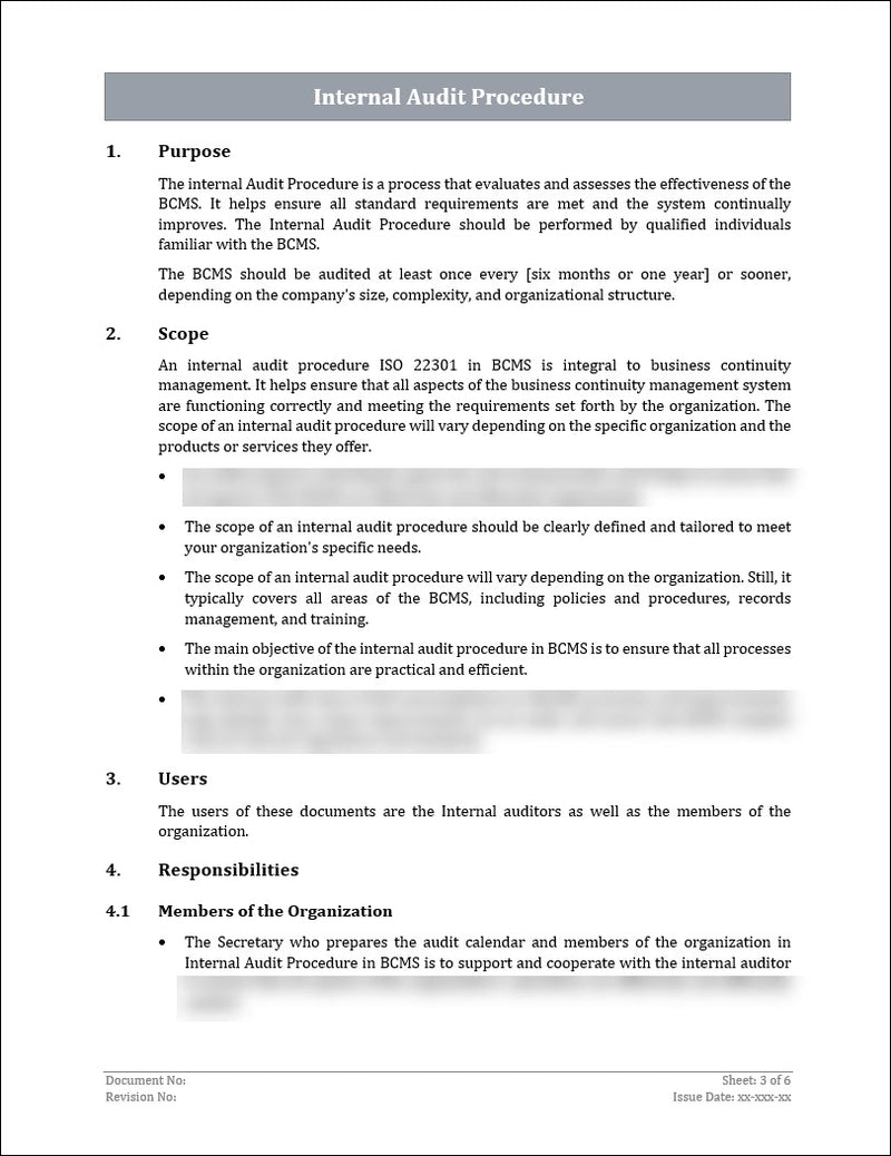 ISO 22301 Internal Audit Procedure Template