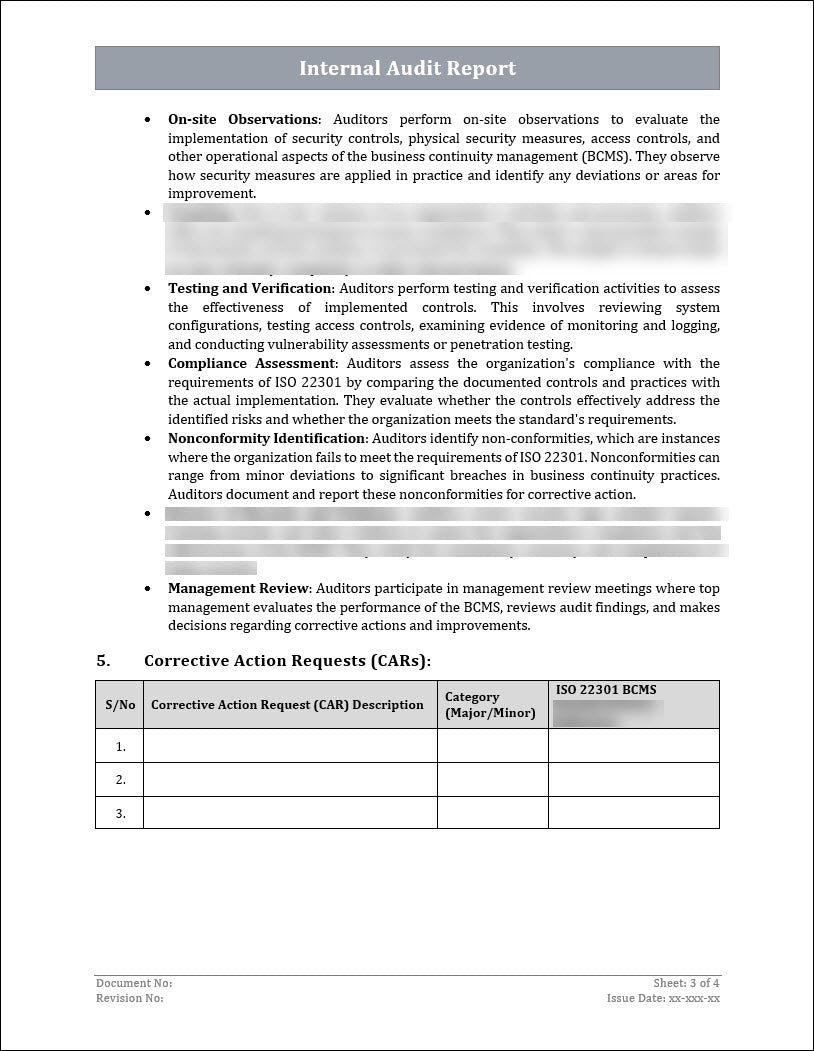 ISO 22301 Internal Audit Report 