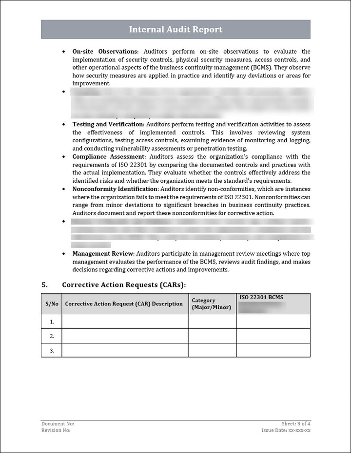 ISO 22301 Internal Audit Report 