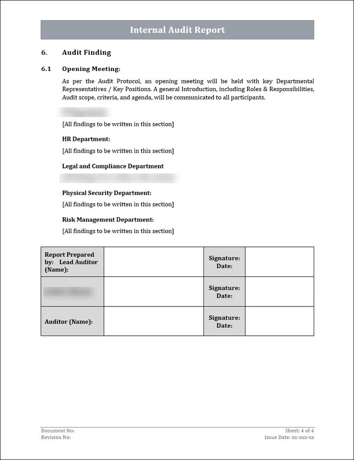 ISO 22301 Internal Audit Report 