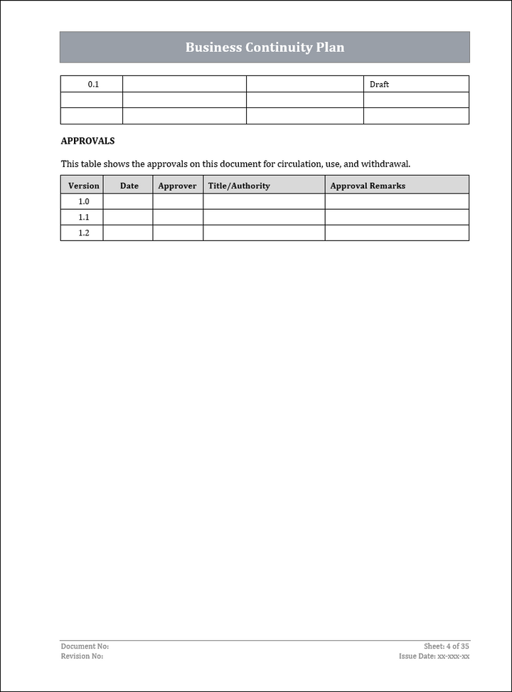 ISO 22301 Business Continuity Plan and Procedure Template