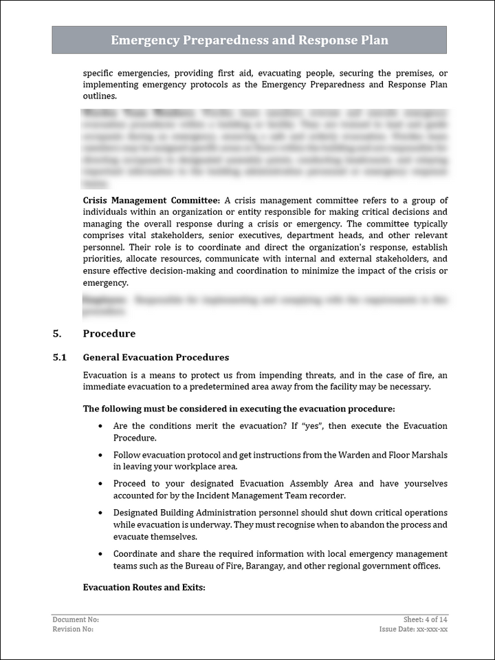 ISO 22301 Emergency Preparedness and Response Plan Template