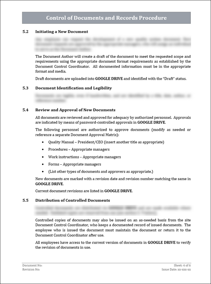 ISO 22301 Control of Documents and Records Procedure Template