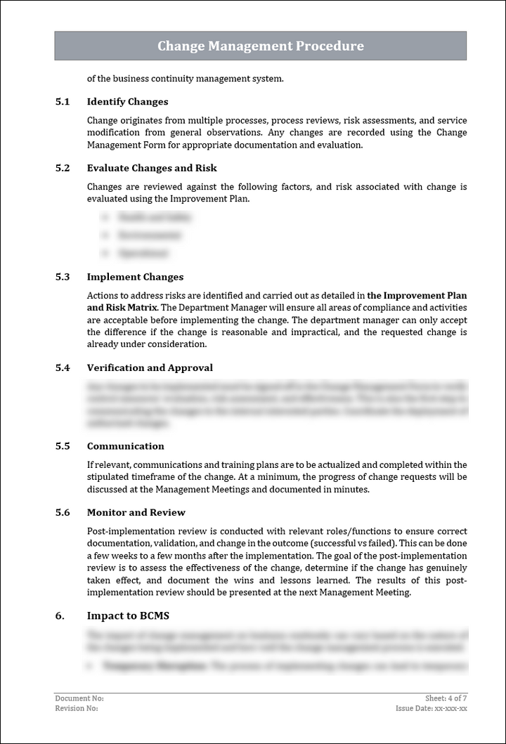 ISO 22301 Change Management Procedure Template