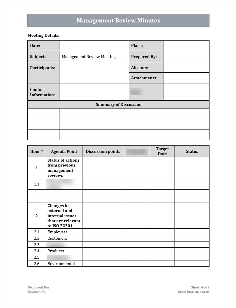 ISO 22301 Management Review Minutes 