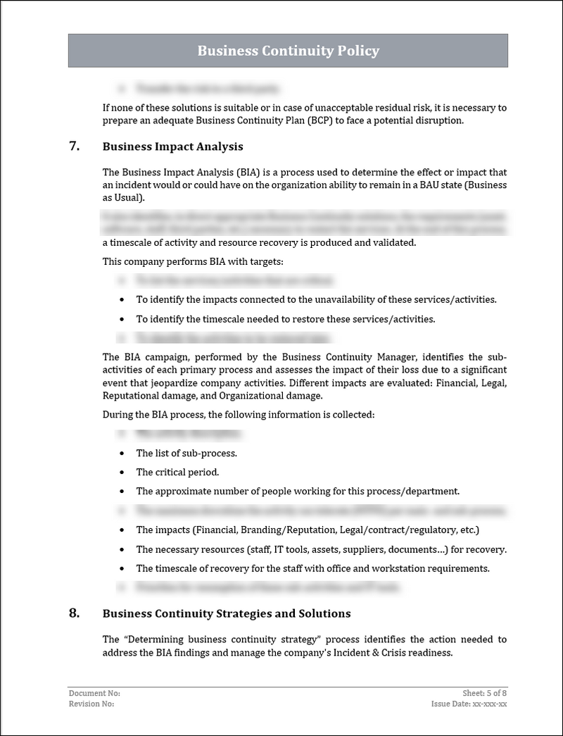 ISO 22301 Business Continuity Policy Template ISO Templates and