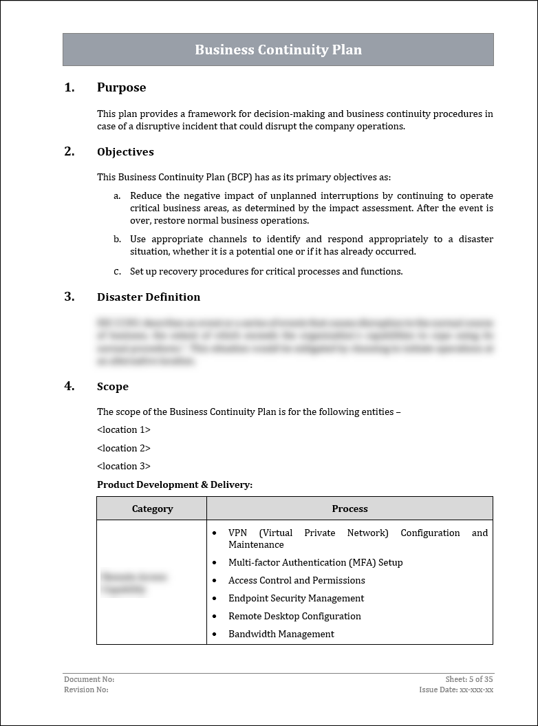 ISO 22301 Business Continuity Plan and Procedure Template