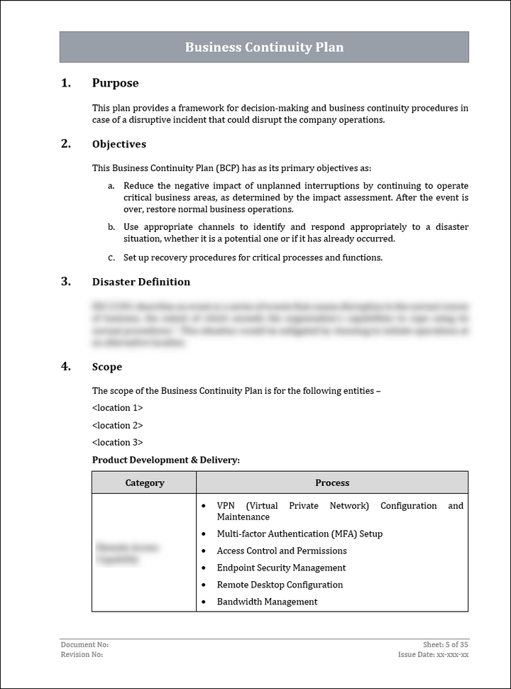 ISO 22301 Business Continuity Plan and Procedure Template