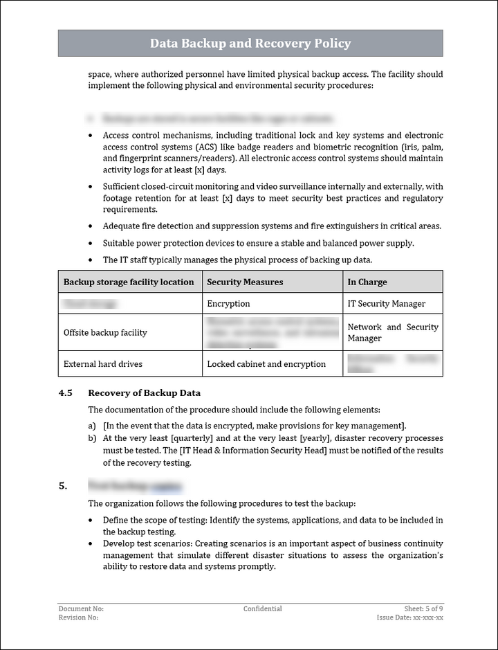 ISO 22301 Data Backup And Recovery Policy Template