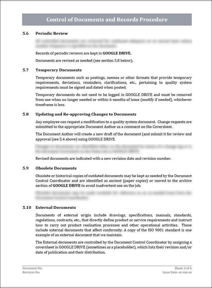 ISO 22301 Control of Documents and Records Procedure Template