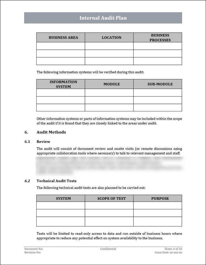 ISO 22301 Internal Audit Plan