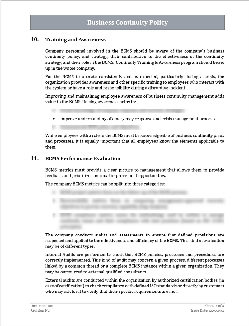 ISO 22301 Business Continuity Policy Template ISO Templates and
