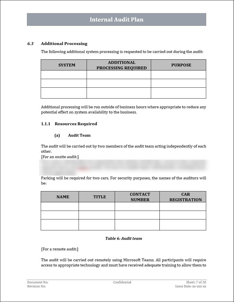 ISO 22301 Internal Audit Plan