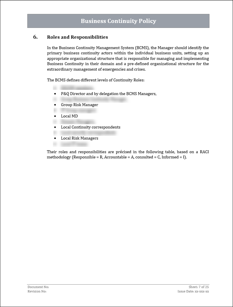 ISO 22301 BCMS Policy