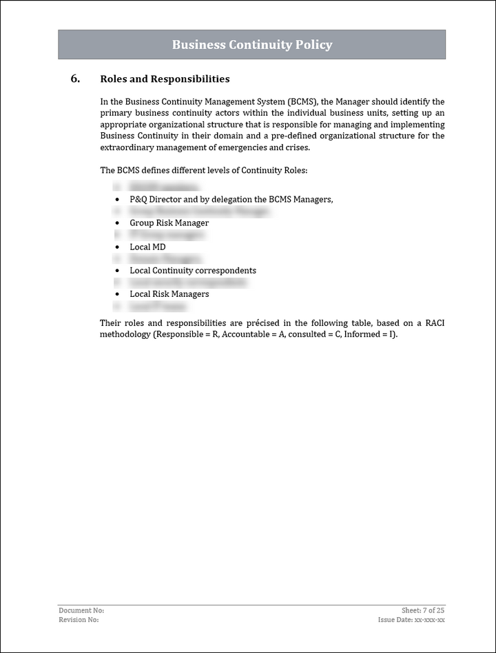 ISO 22301 BCMS Policy