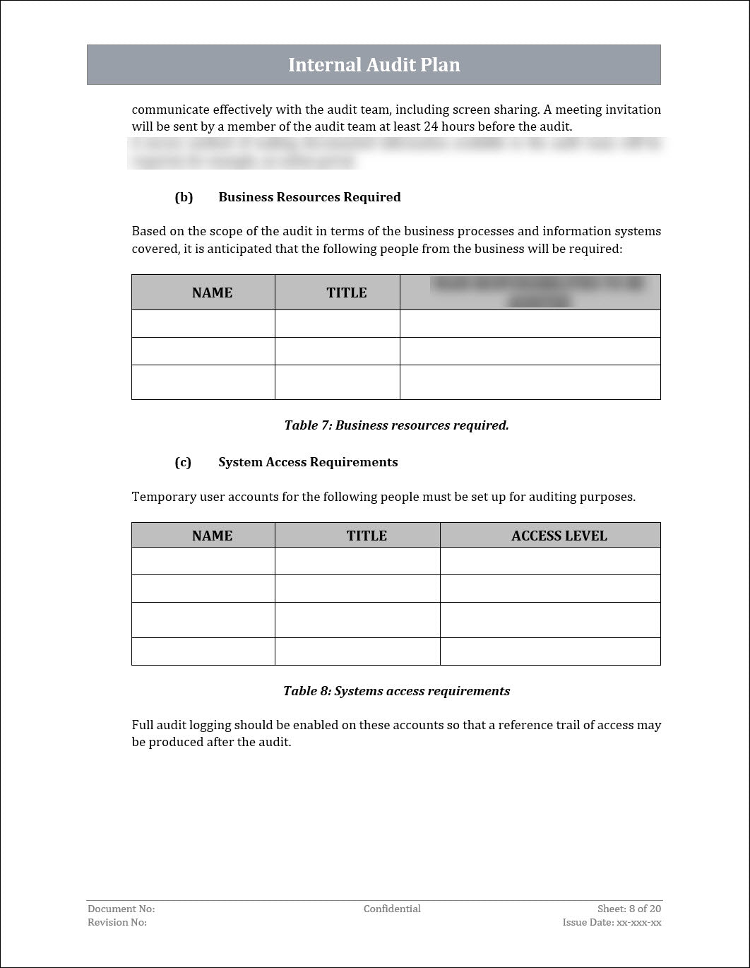 ISO 22301 Internal Audit Plan