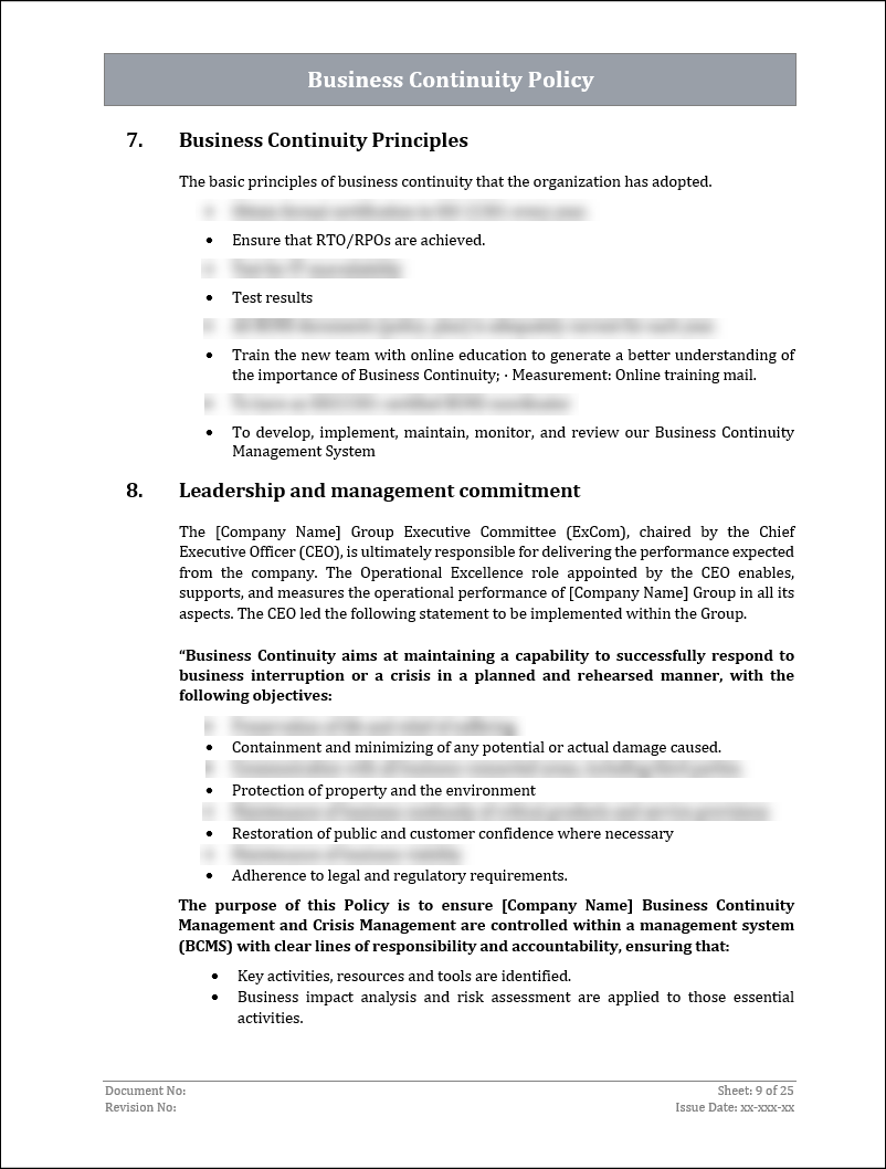 ISO 22301 BCMS Policy