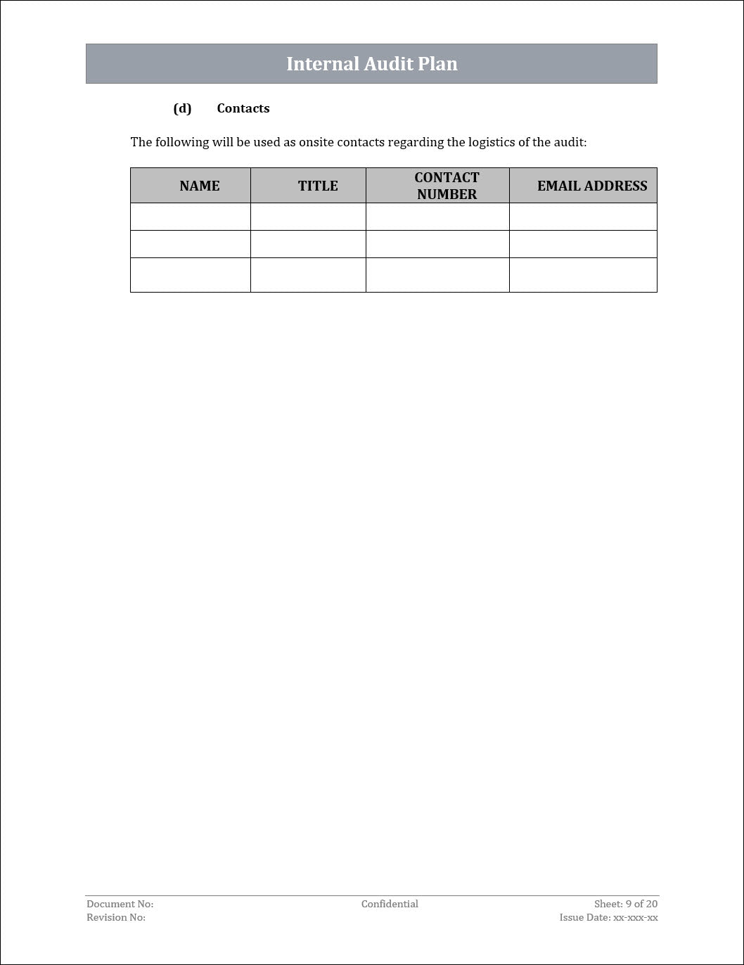 ISO 22301 Internal Audit Plan