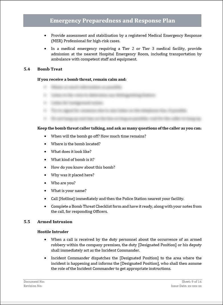 ISO 22301 Emergency Preparedness and Response Plan Template